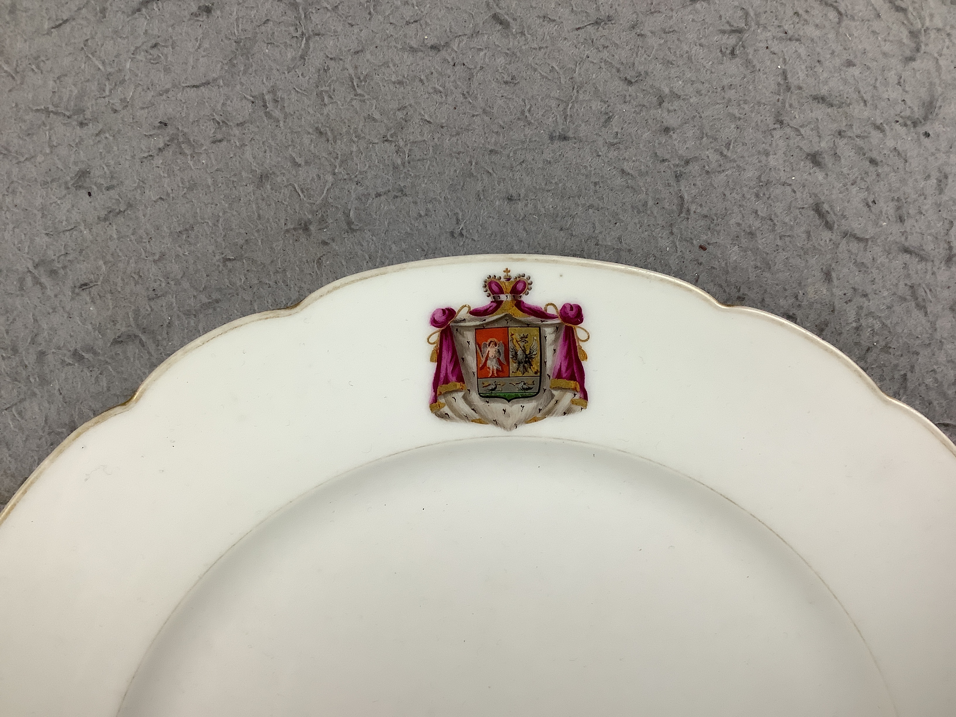 Russian interest: Two Boyer of Paris armorial plates, one with the coat of arms of the Obolyaninov family, 26cm diameter